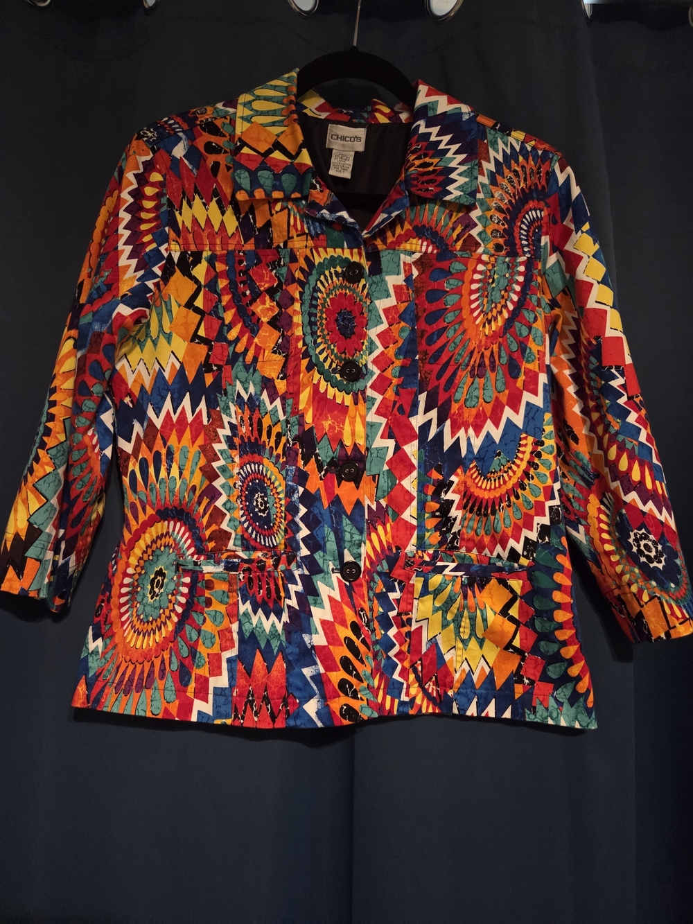 Chico's Vibrant Multicolor Geometric Cotton Blazer
